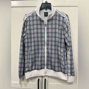Jian Wang plaid full zip blue and white track jacket Men’s Large